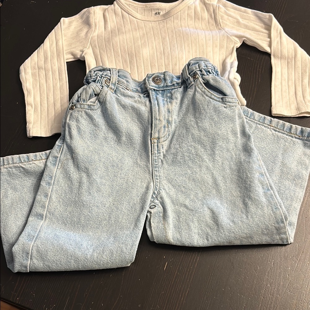 Light Blue Kids Denim Jeans & long sleeve Onesie .